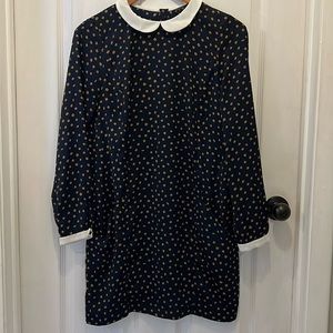 Zara Basics blue dress with polka dots and “Peter Pan” collar